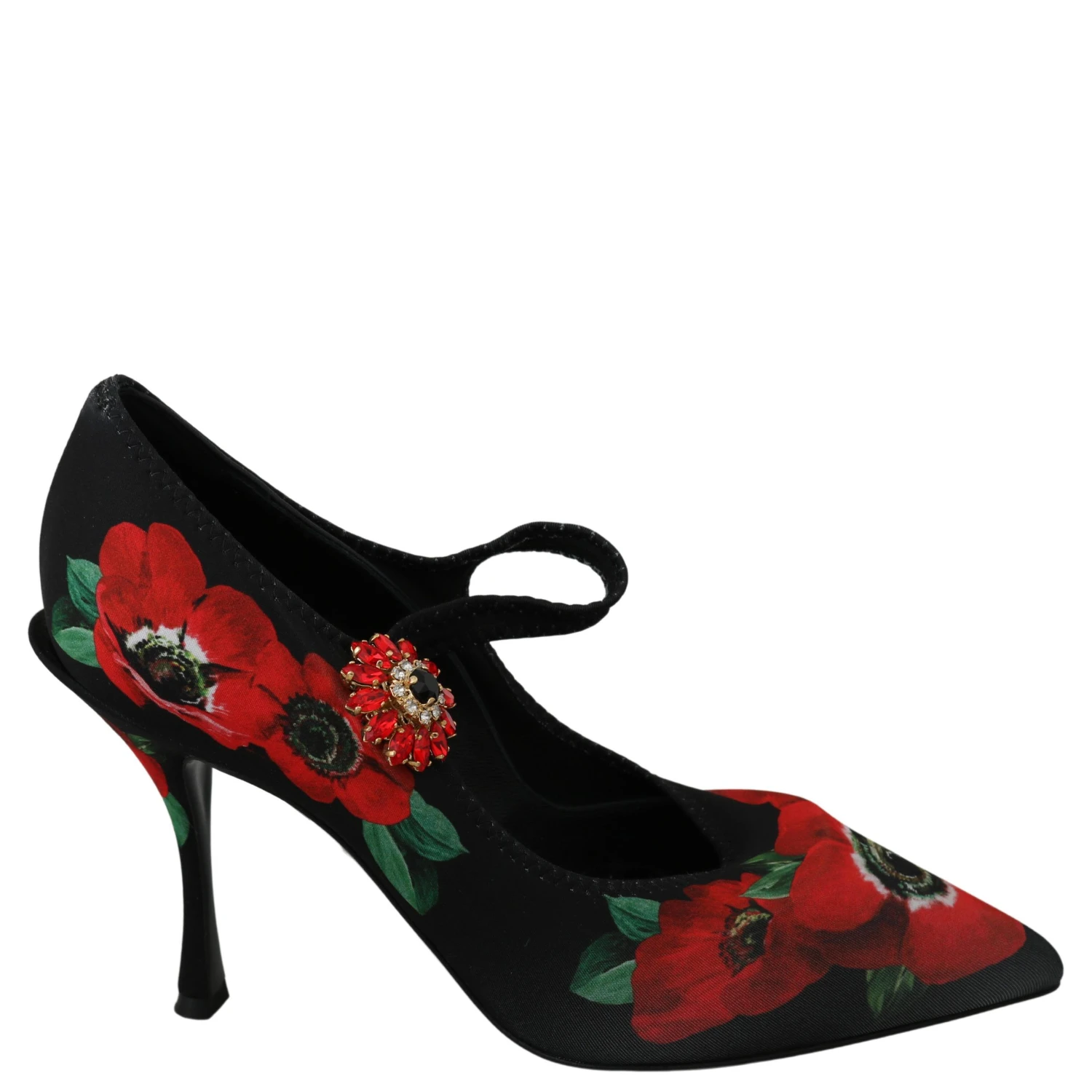Black Red Floral Mary Janes Pumps Shoes