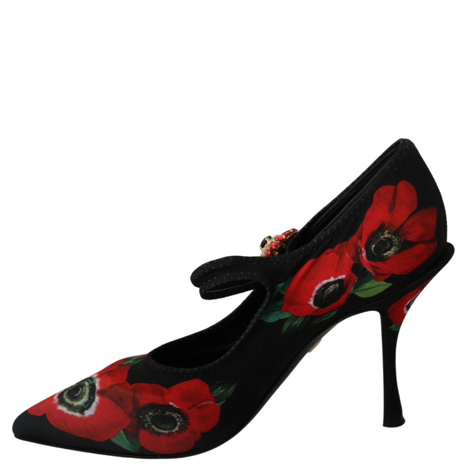 Black Red Floral Mary Janes Pumps Shoes
