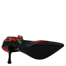 Black Red Floral Mary Janes Pumps Shoes
