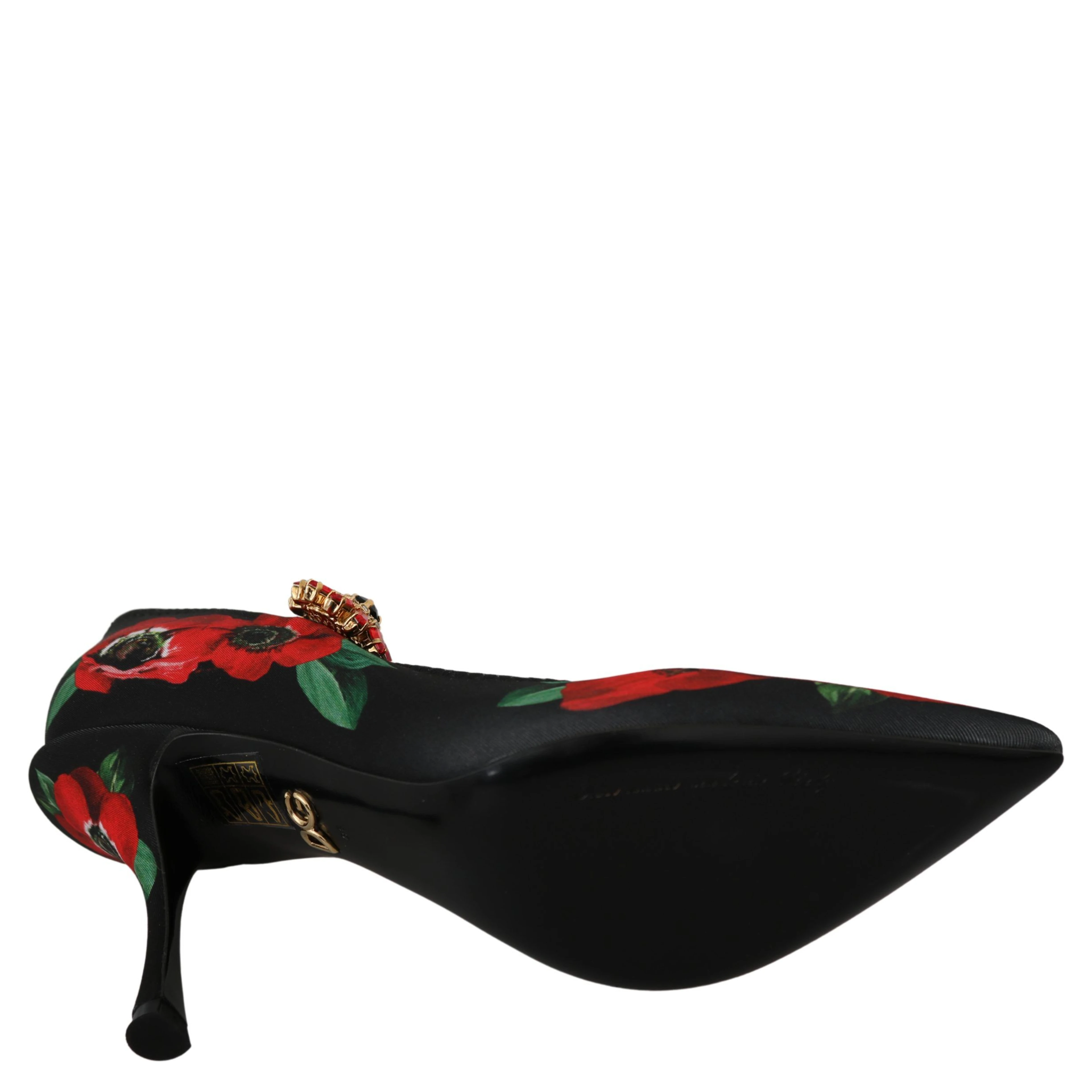Black Red Floral Mary Janes Pumps Shoes