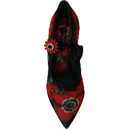 Black Red Floral Mary Janes Pumps Shoes