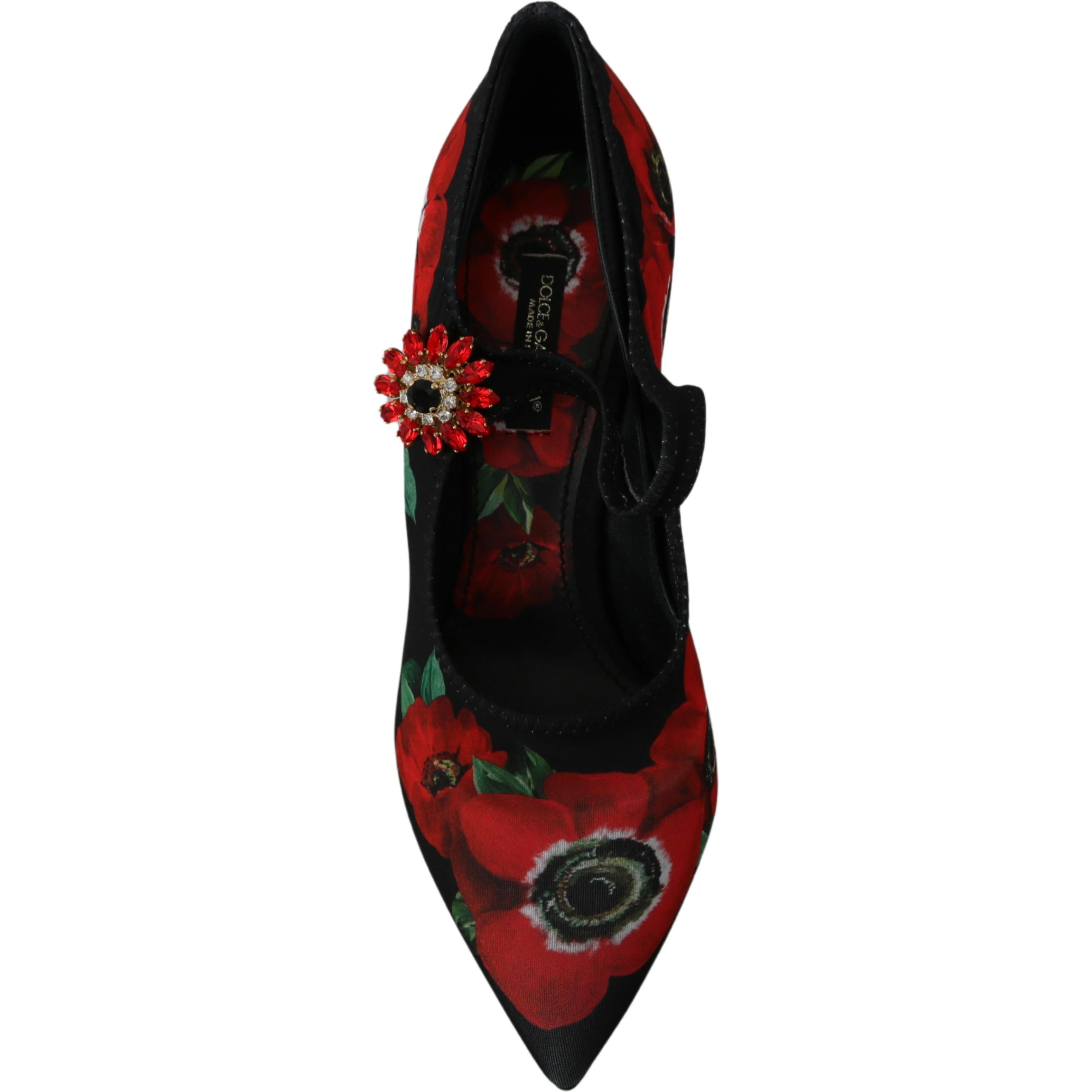 Black Red Floral Mary Janes Pumps Shoes
