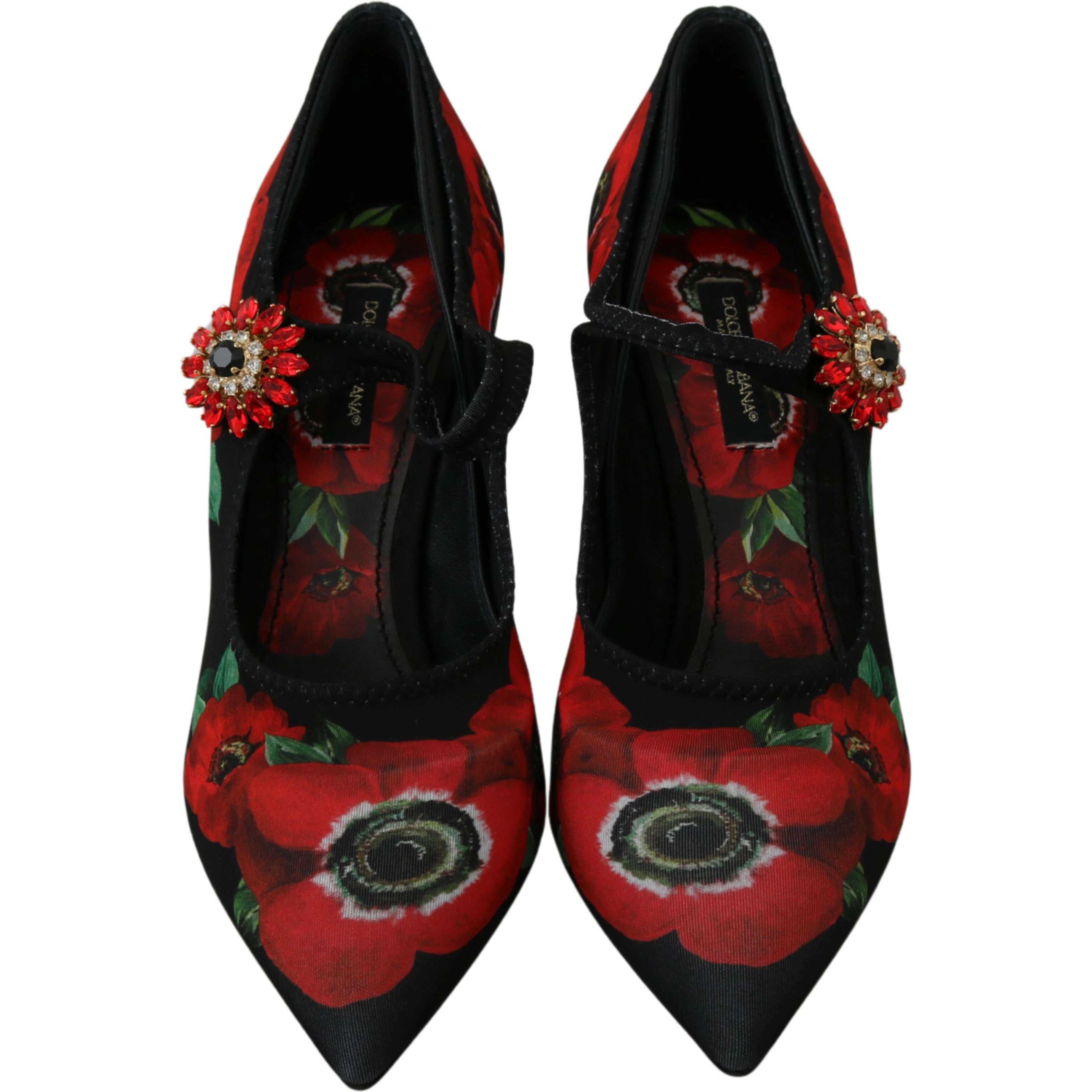 Black Red Floral Mary Janes Pumps Shoes