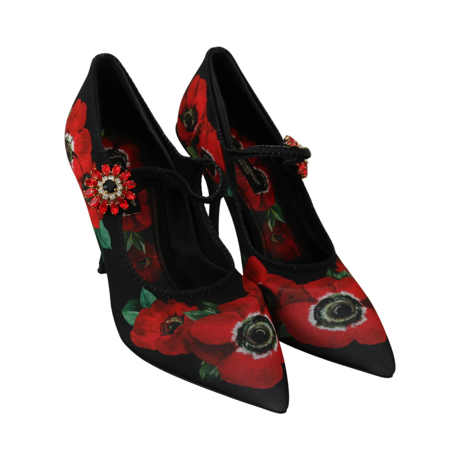 Black Red Floral Mary Janes Pumps Shoes