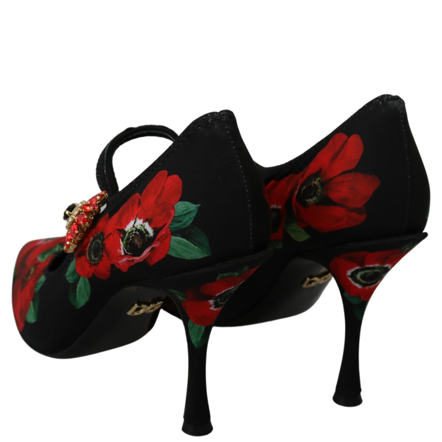 Black Red Floral Mary Janes Pumps Shoes