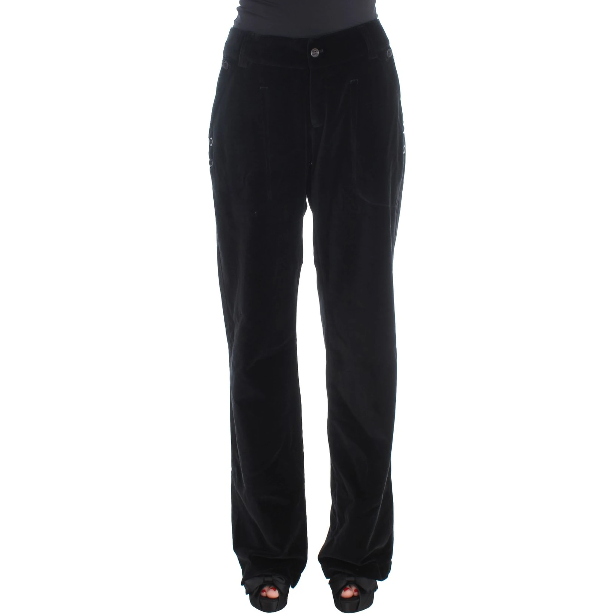Black Velvet Cotton Straight Legs Pants