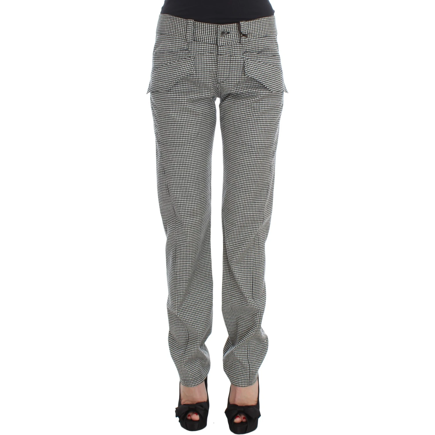 Black White Checkered Cotton Casual Pants