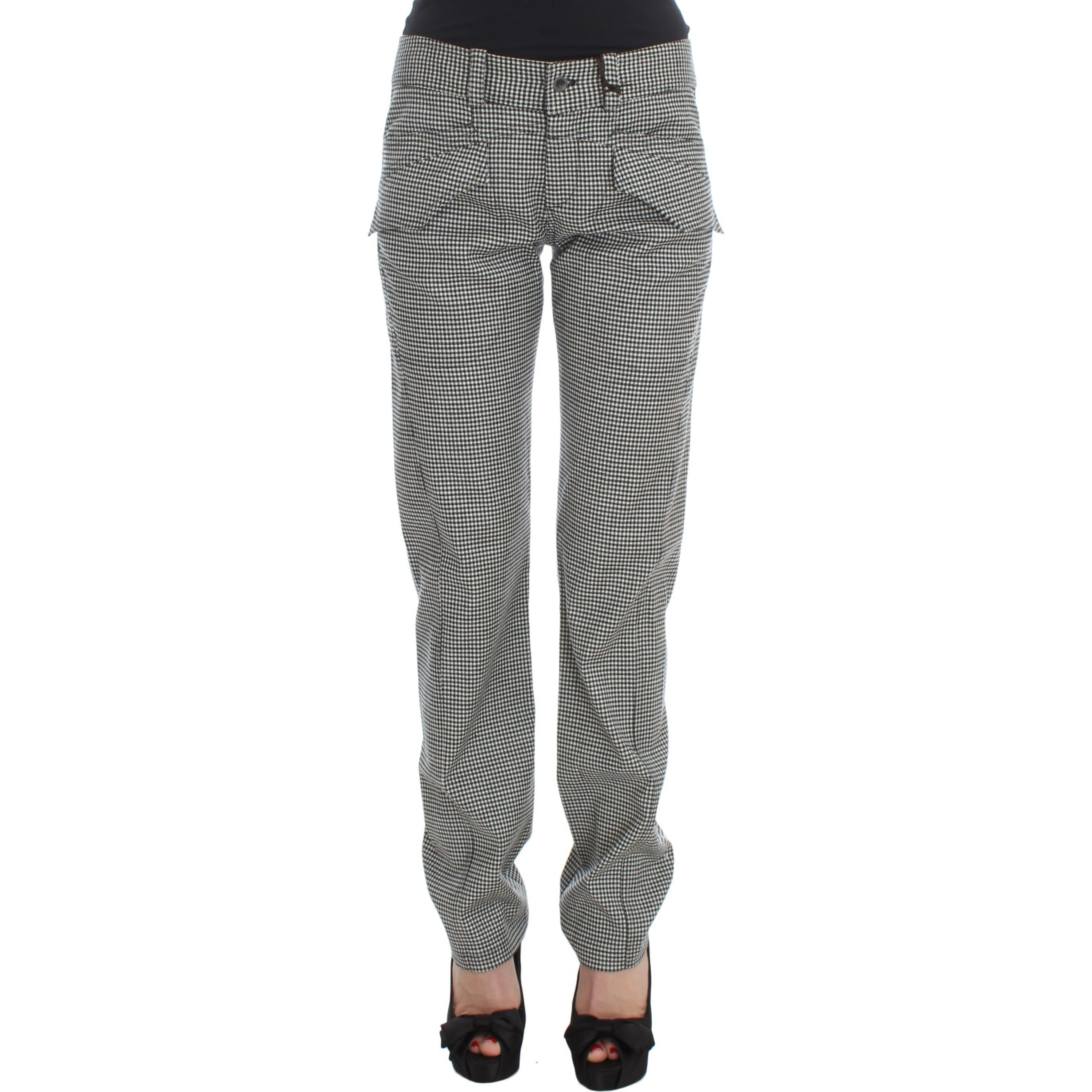 Black White Checkered Cotton Casual Pants