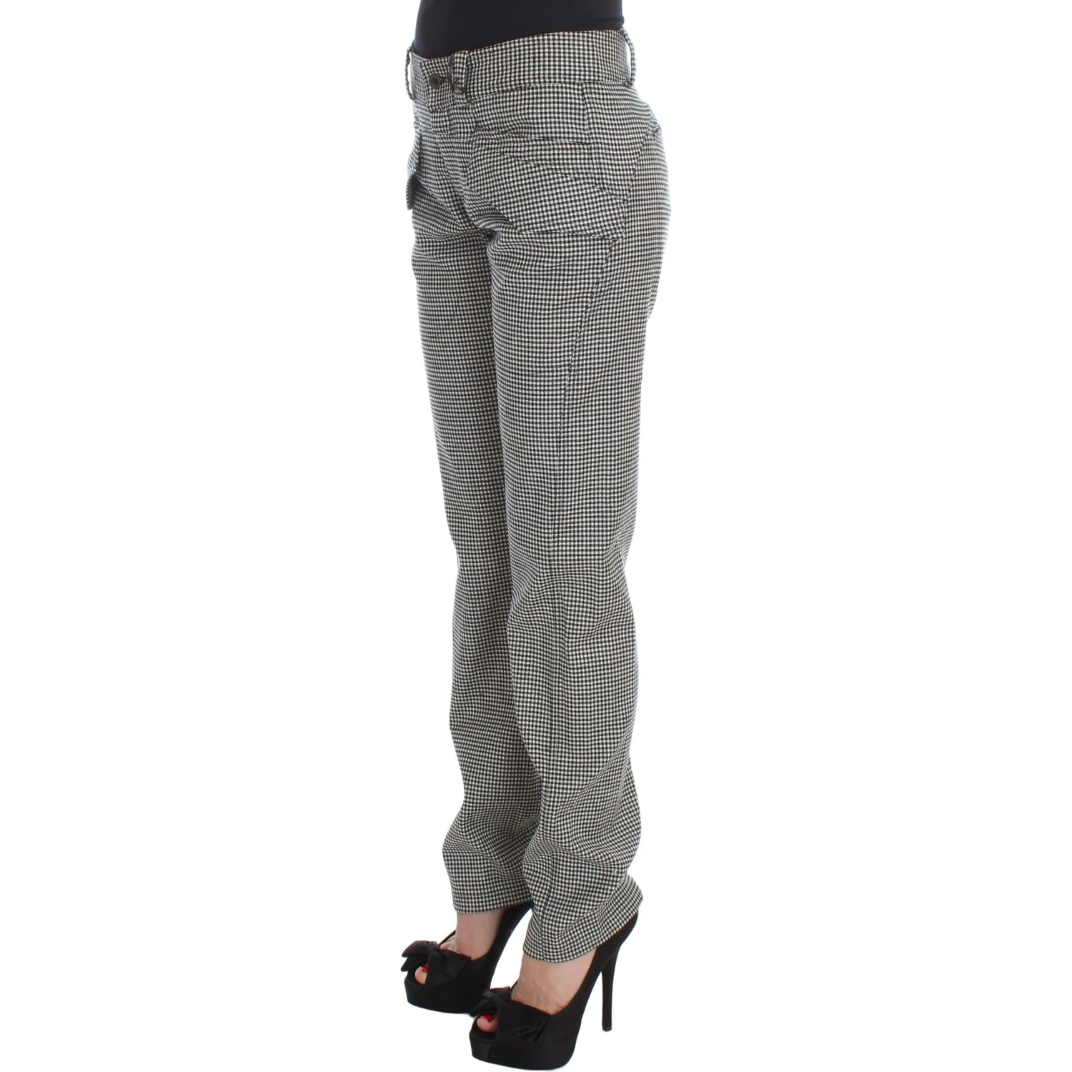Black White Checkered Cotton Casual Pants