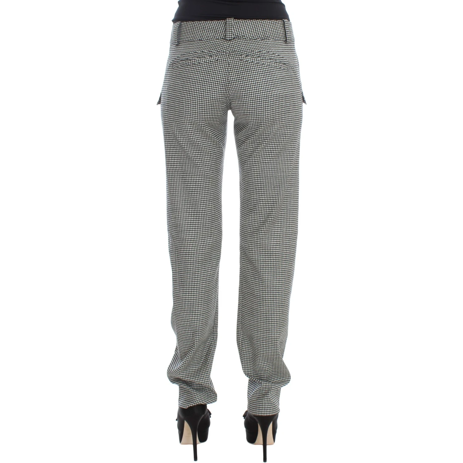 Black White Checkered Cotton Casual Pants