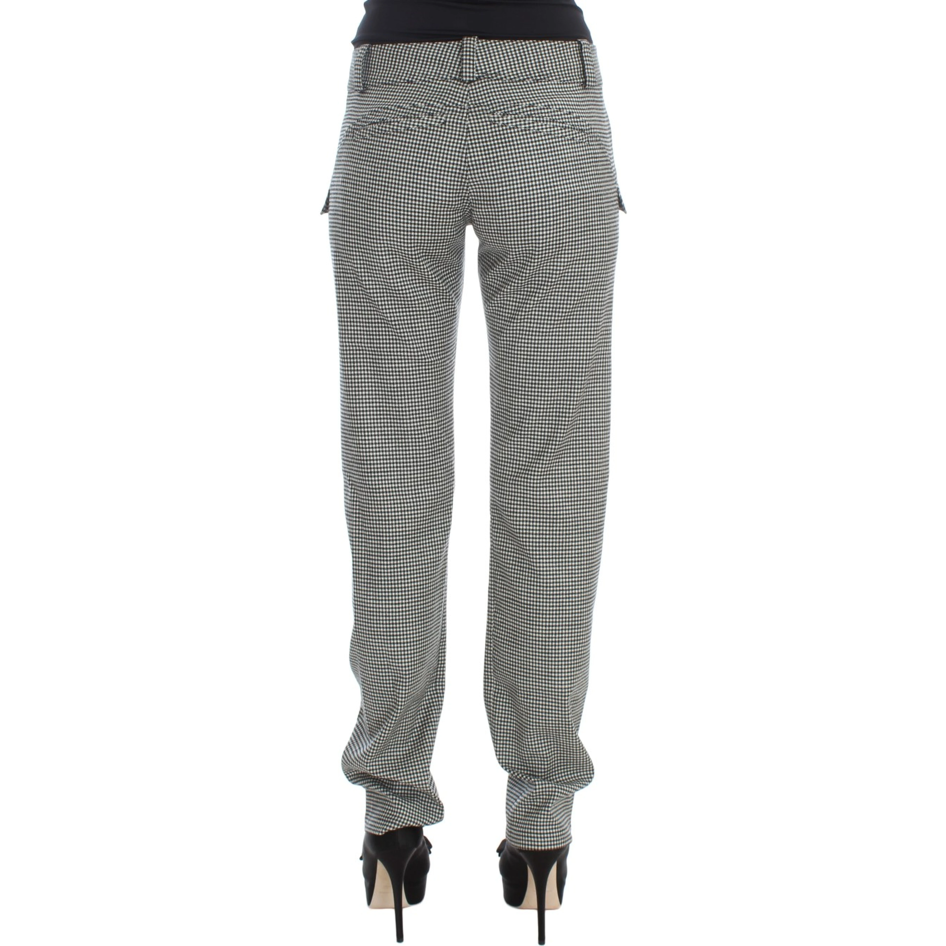 Black White Checkered Cotton Casual Pants