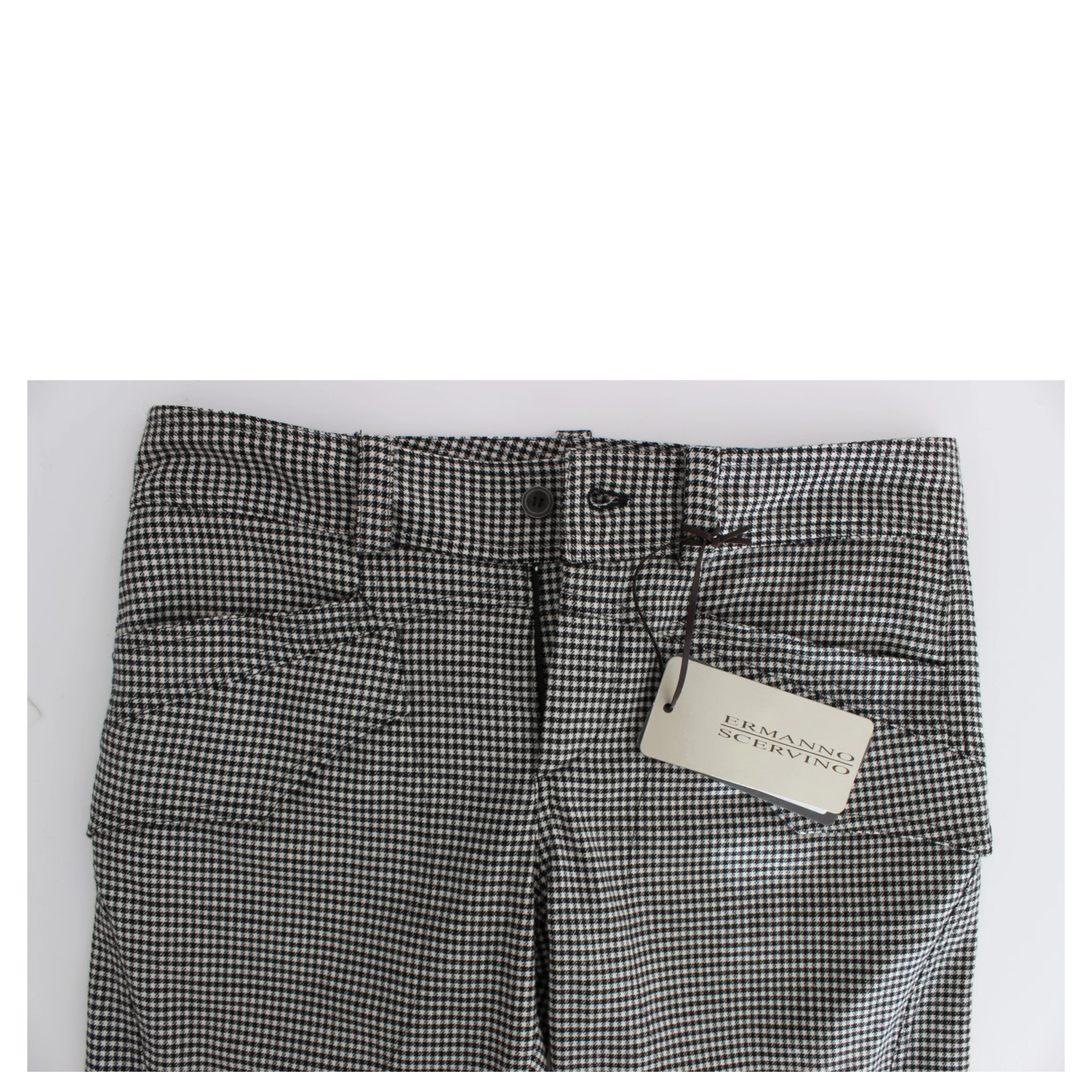 Black White Checkered Cotton Casual Pants