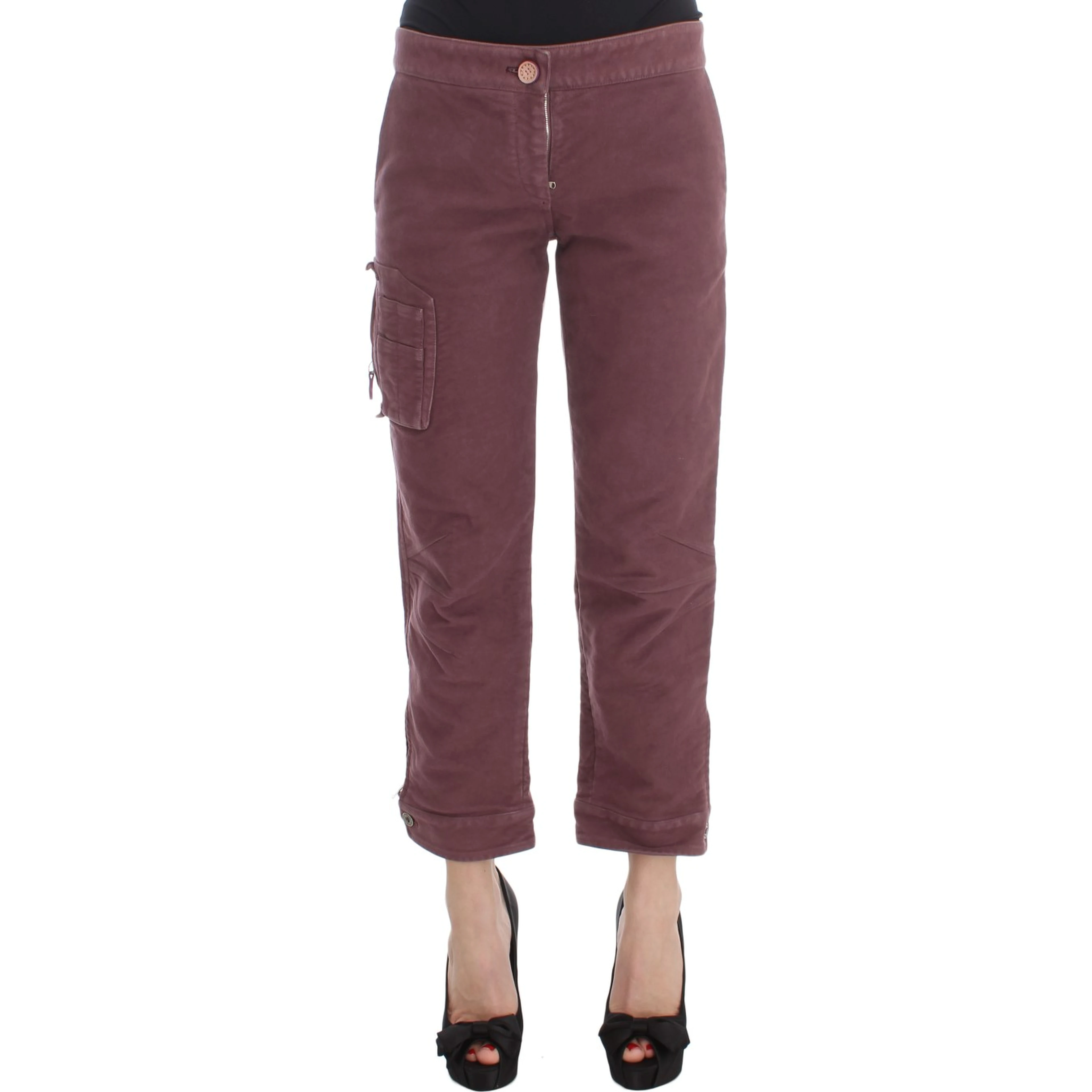 Bordeaux Cotton Cropped Cargo Pants