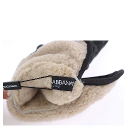 Gray Wool Shearling Studded Green Leopard Gloves