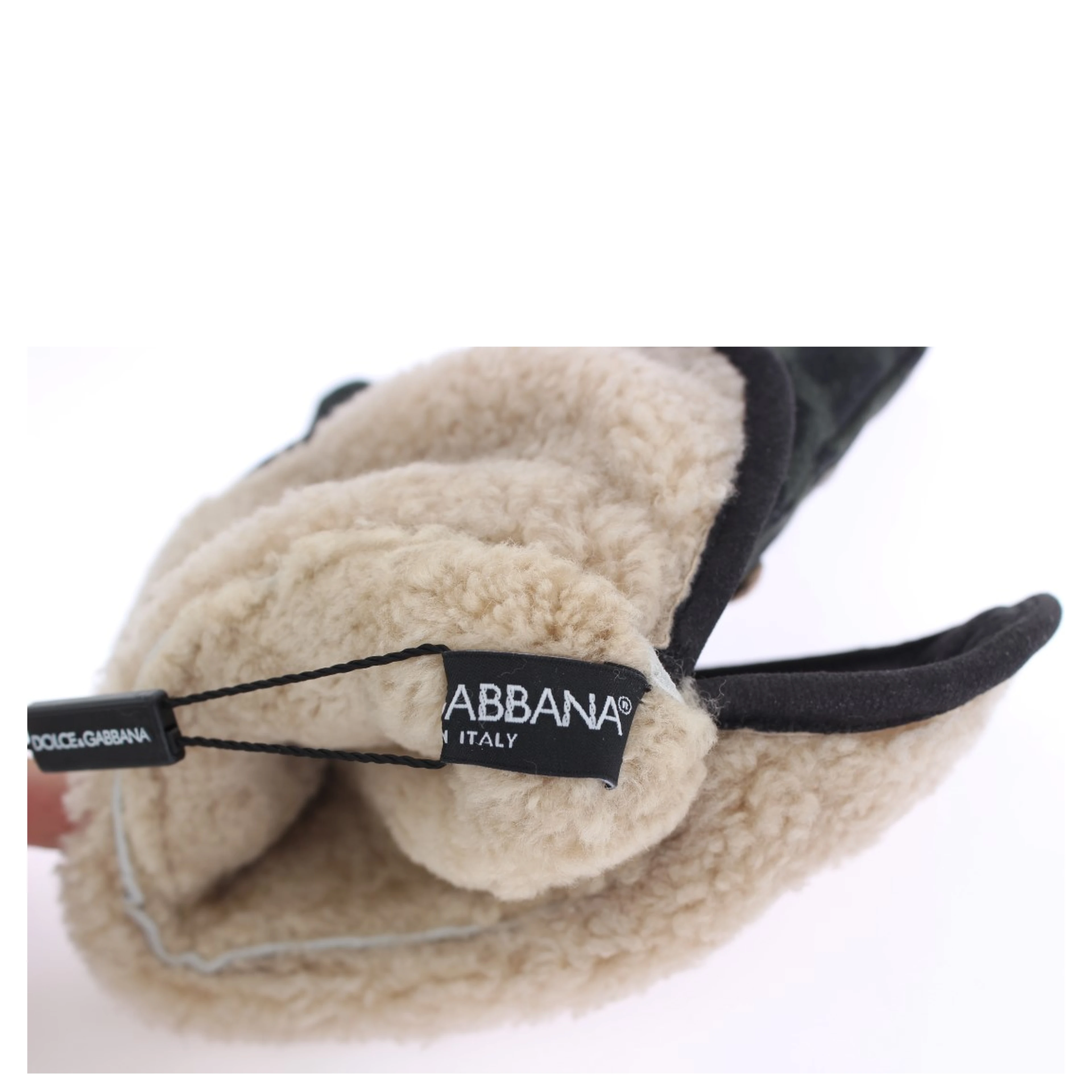 Gray Wool Shearling Studded Green Leopard Gloves