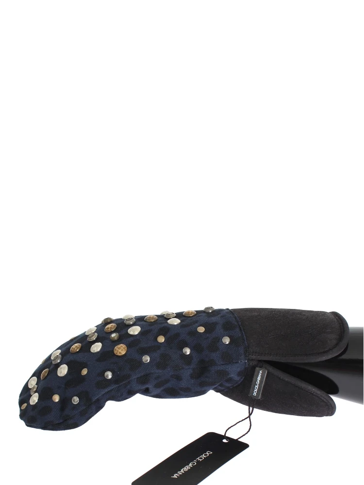 Gray Wool Shearling Studded Blue Leopard Gloves alternative