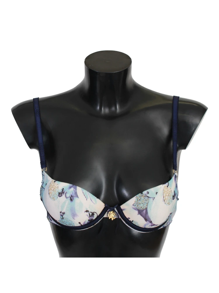 Blue Printed Nylon Reggiseno Bra Underwear