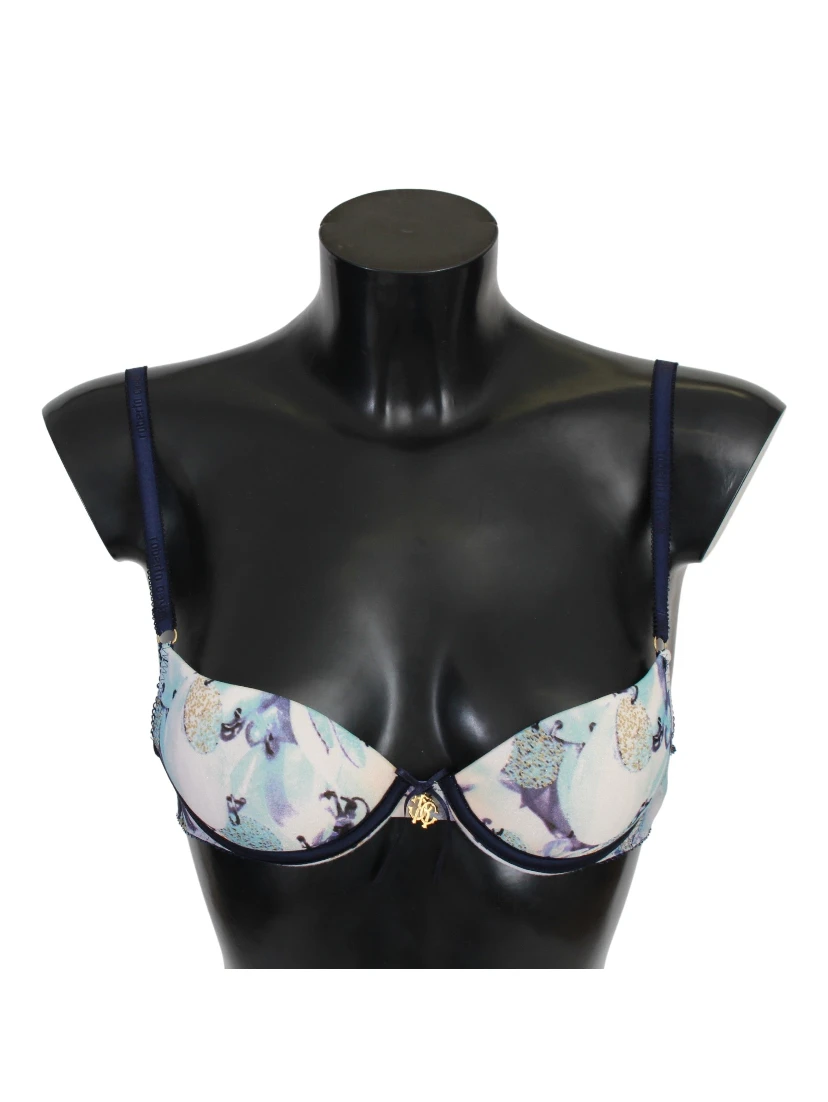 Blue Printed Nylon Reggiseno Bra Underwear