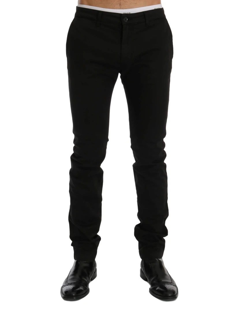 Black Cotton Stretch Chinos Pants