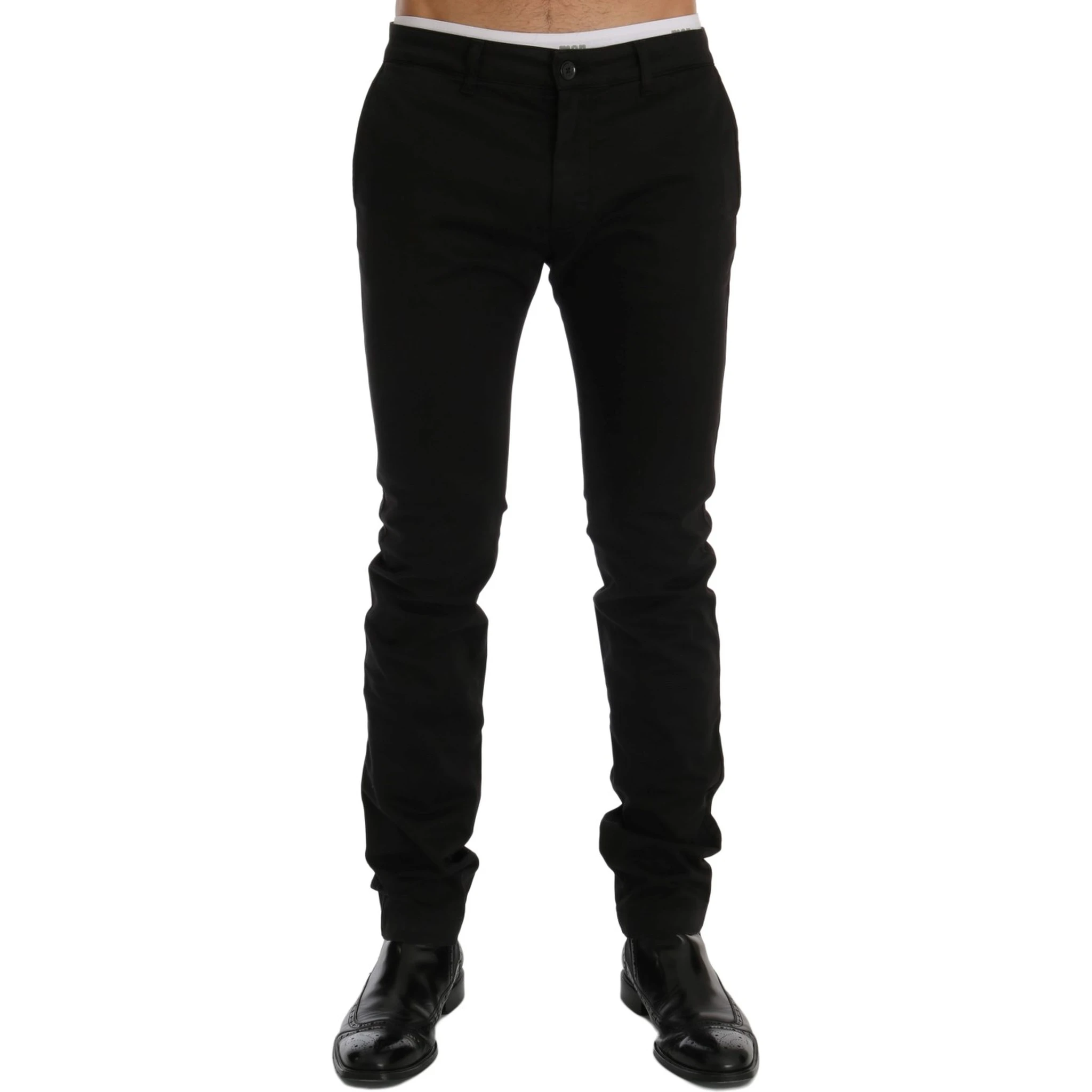 Black Cotton Stretch Chinos Pants