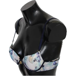 Blue Printed Nylon Reggiseno Bra Underwear