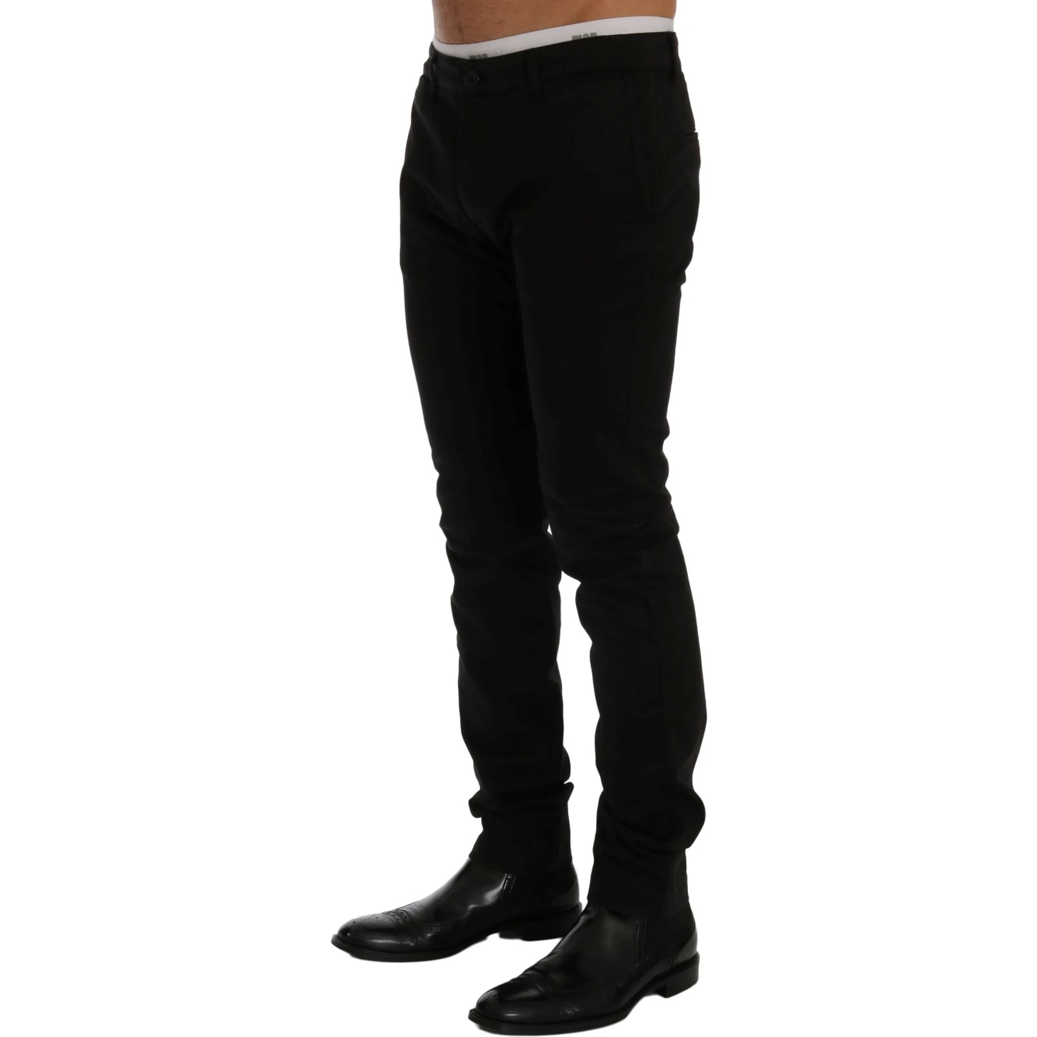 Black Cotton Stretch Chinos Pants