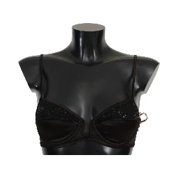 Brown Sequined Balconcino Bra Underwear