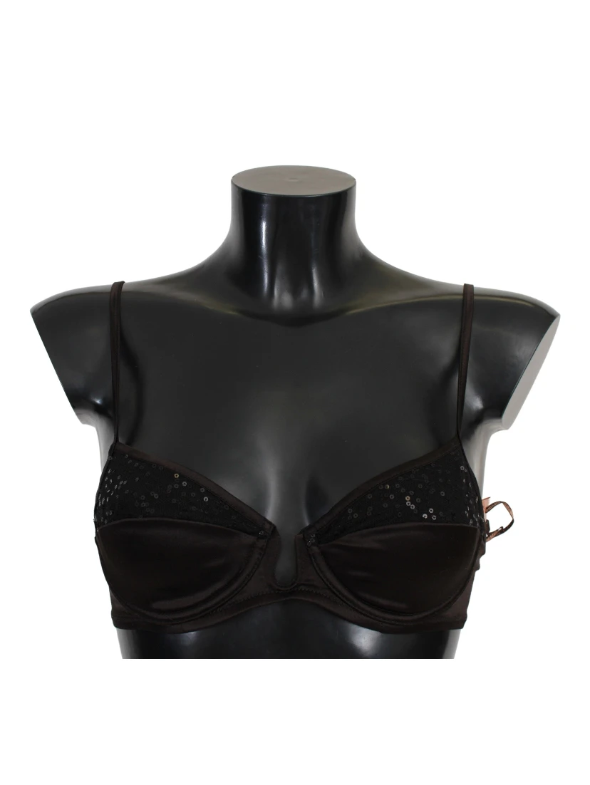 Brown Sequined Balconcino Bra Underwear