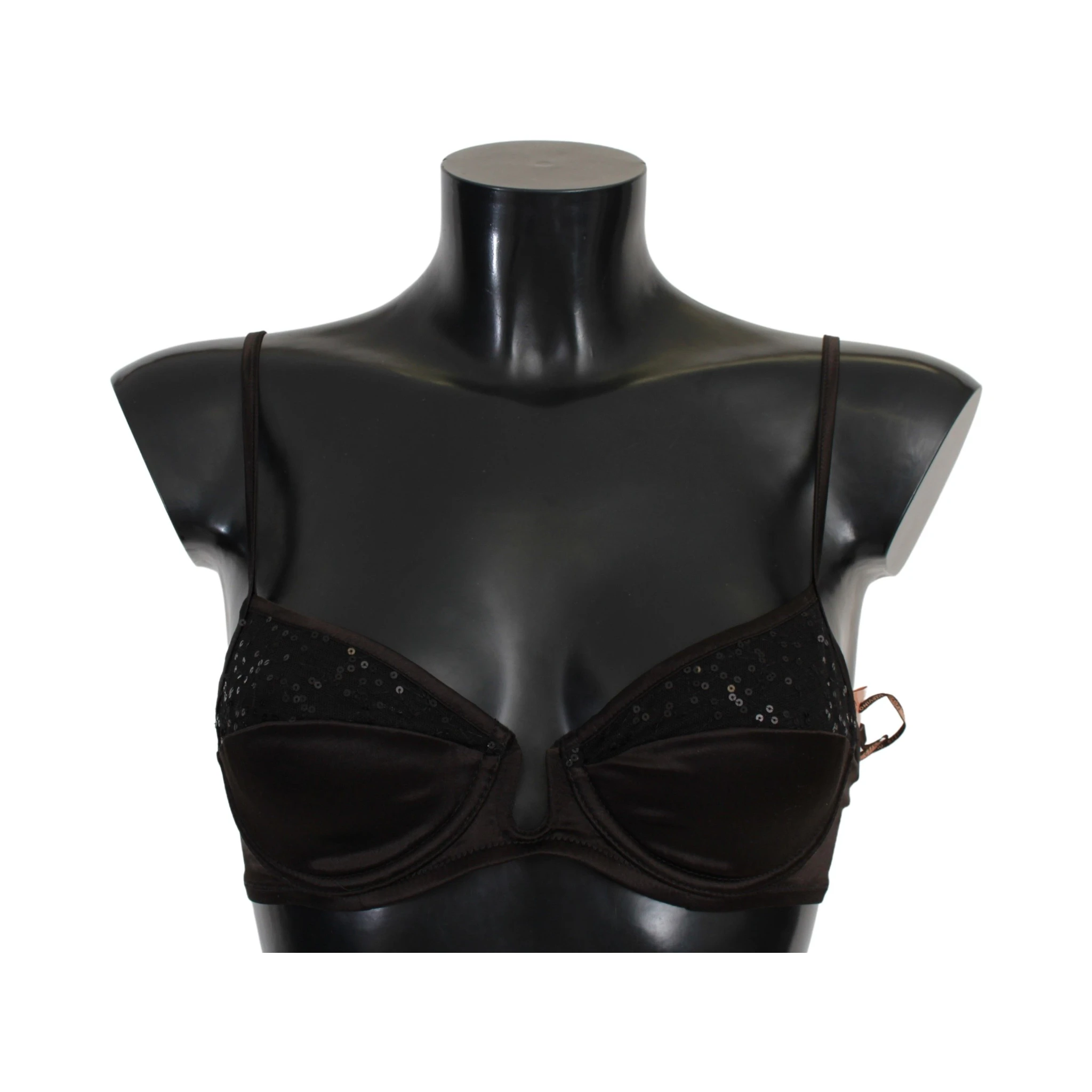 Brown Sequined Balconcino Bra Underwear