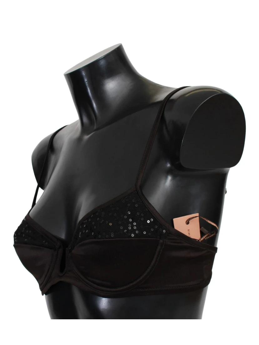 Brown Sequined Balconcino Bra Underwear