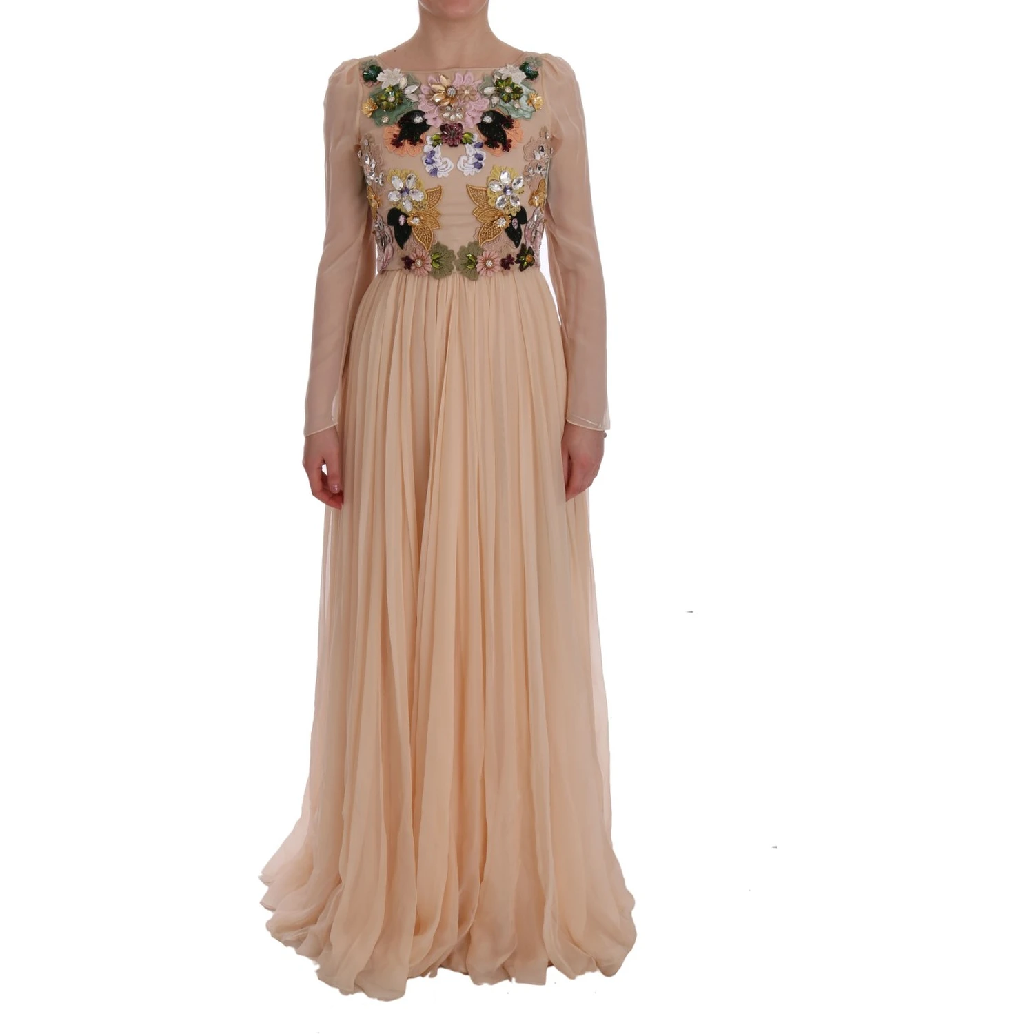 Pink Silk Floral Crystal Maxi Gown Dress