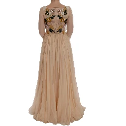 Pink Silk Floral Crystal Maxi Gown Dress