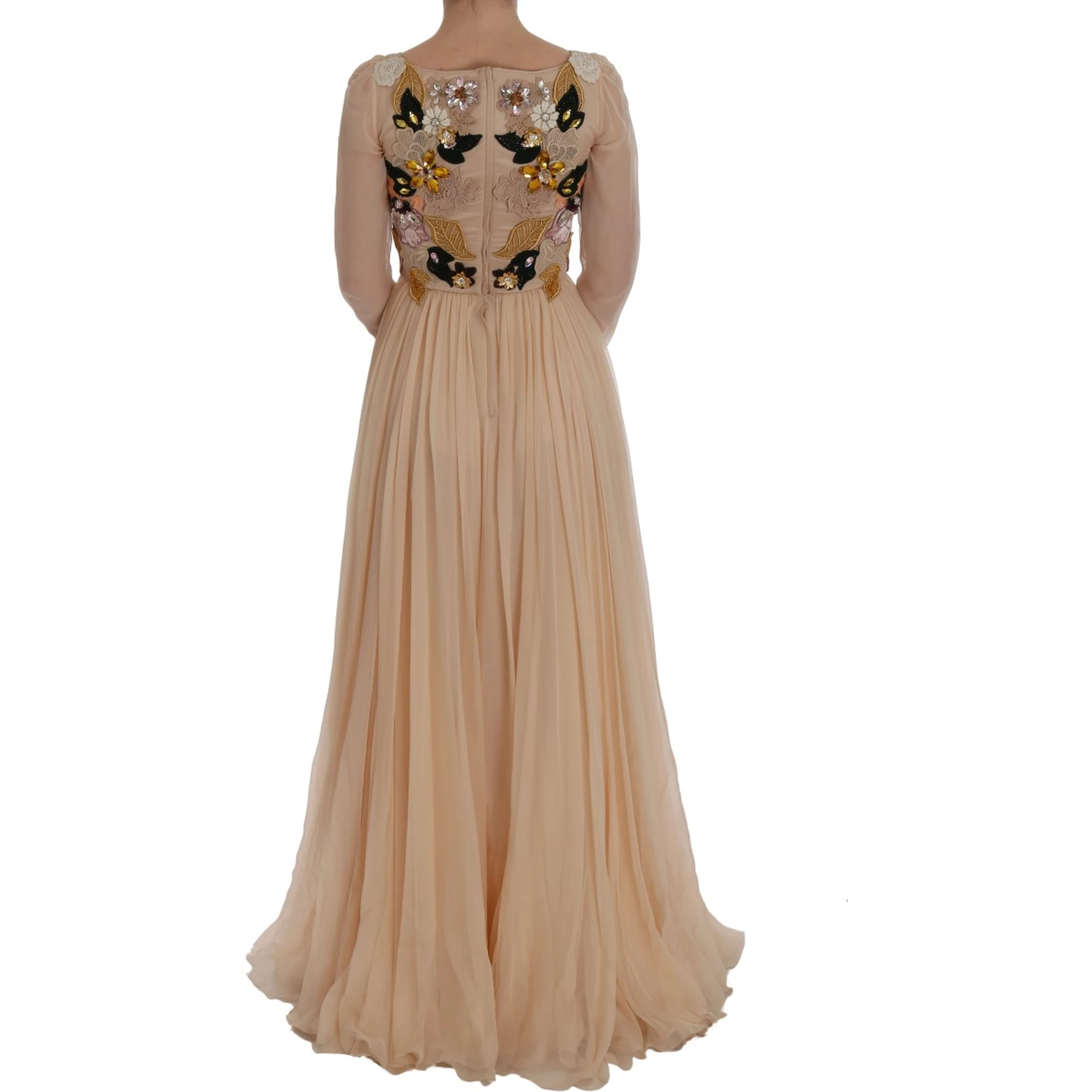 Pink Silk Floral Crystal Maxi Gown Dress