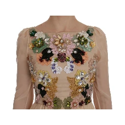 Pink Silk Floral Crystal Maxi Gown Dress