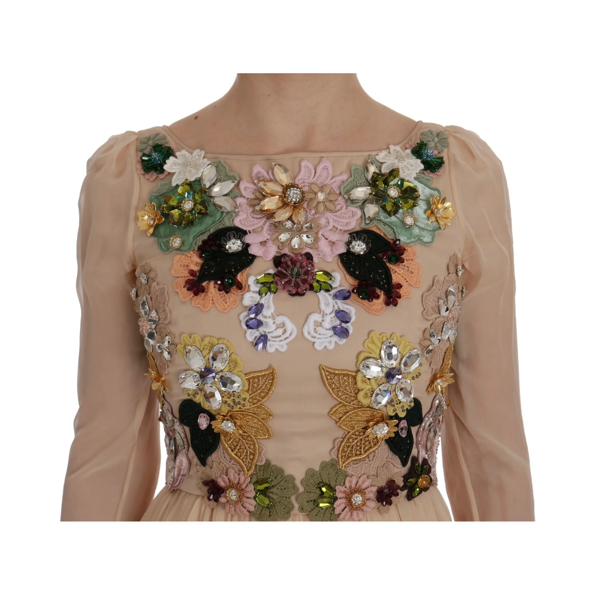 Pink Silk Floral Crystal Maxi Gown Dress