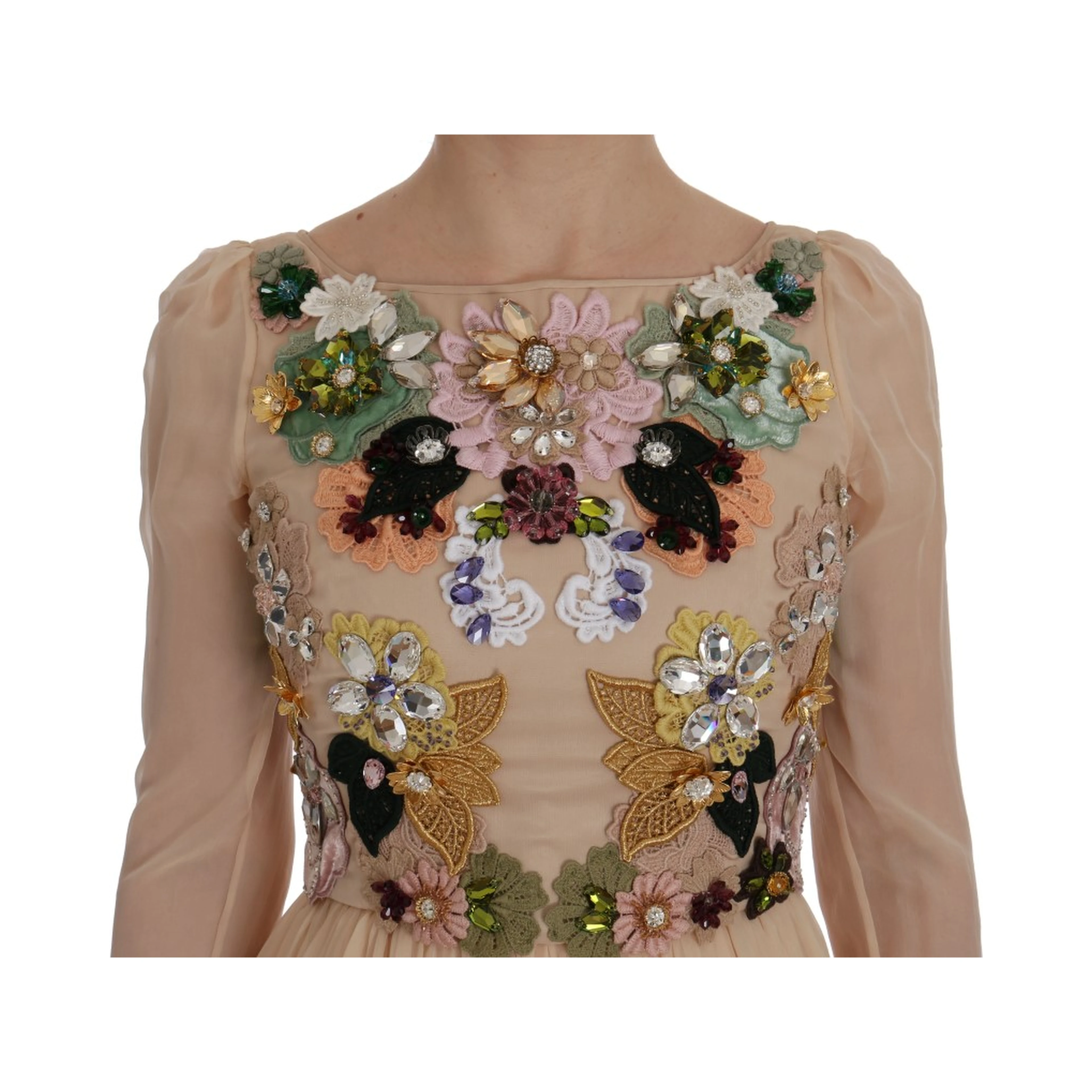 Pink Silk Floral Crystal Maxi Gown Dress