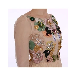 Pink Silk Floral Crystal Maxi Gown Dress