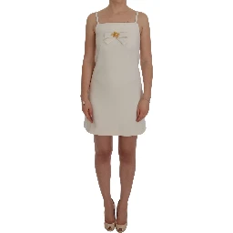 White Wool Stretch Brooch Shift Dress
