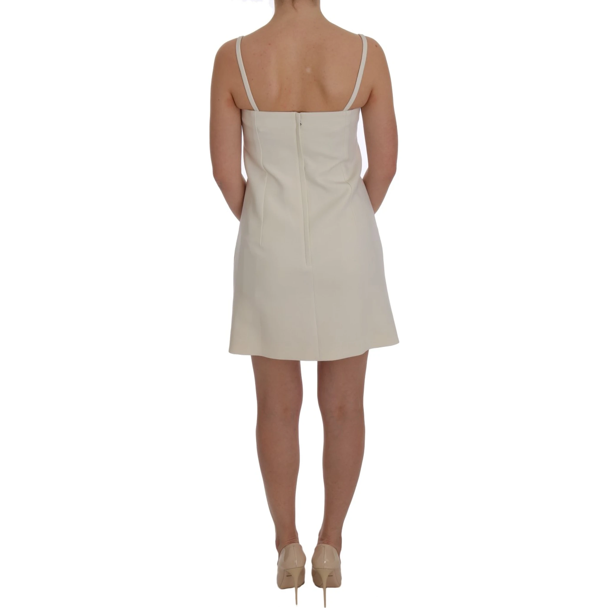 White Wool Stretch Brooch Shift Dress