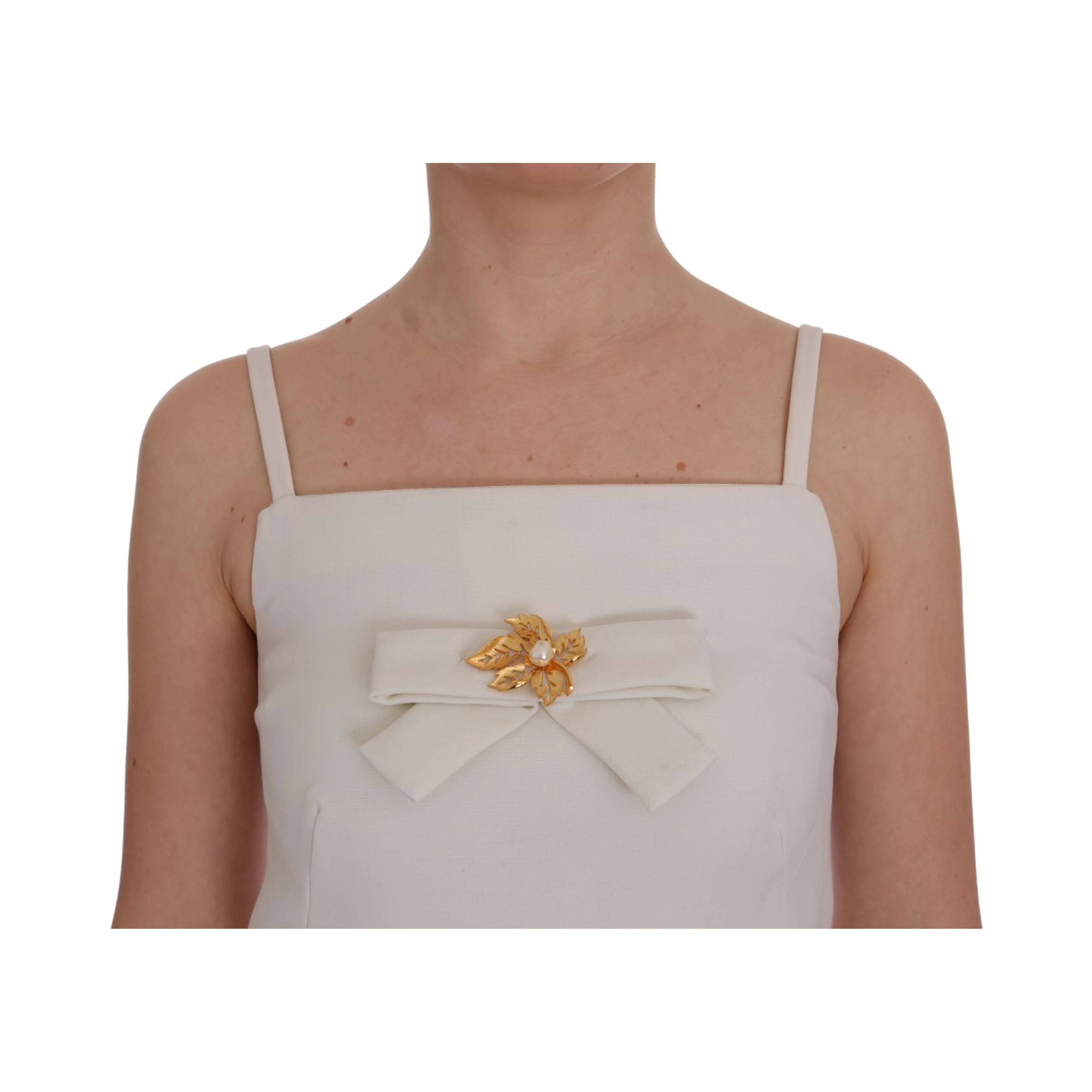White Wool Stretch Brooch Shift Dress