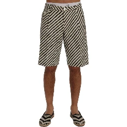 White Black Striped Hemp Casual Shorts