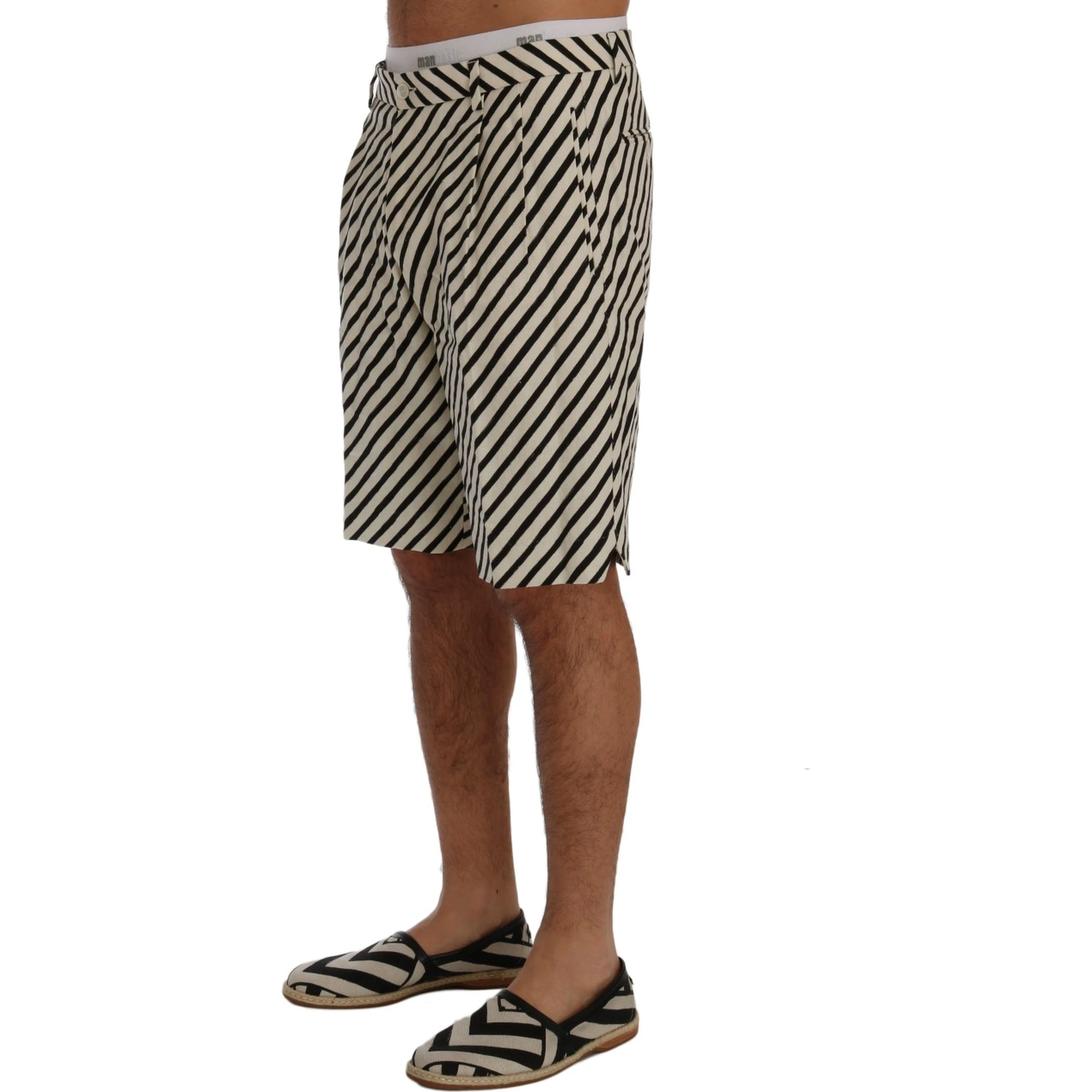 White Black Striped Hemp Casual Shorts