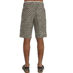 White Black Striped Hemp Casual Shorts