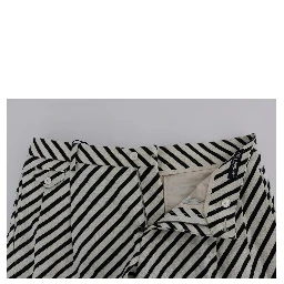 White Black Striped Hemp Casual Shorts