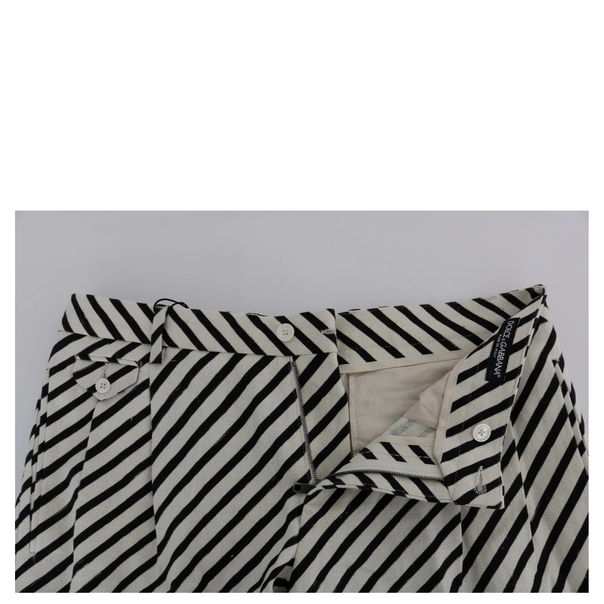 White Black Striped Hemp Casual Shorts
