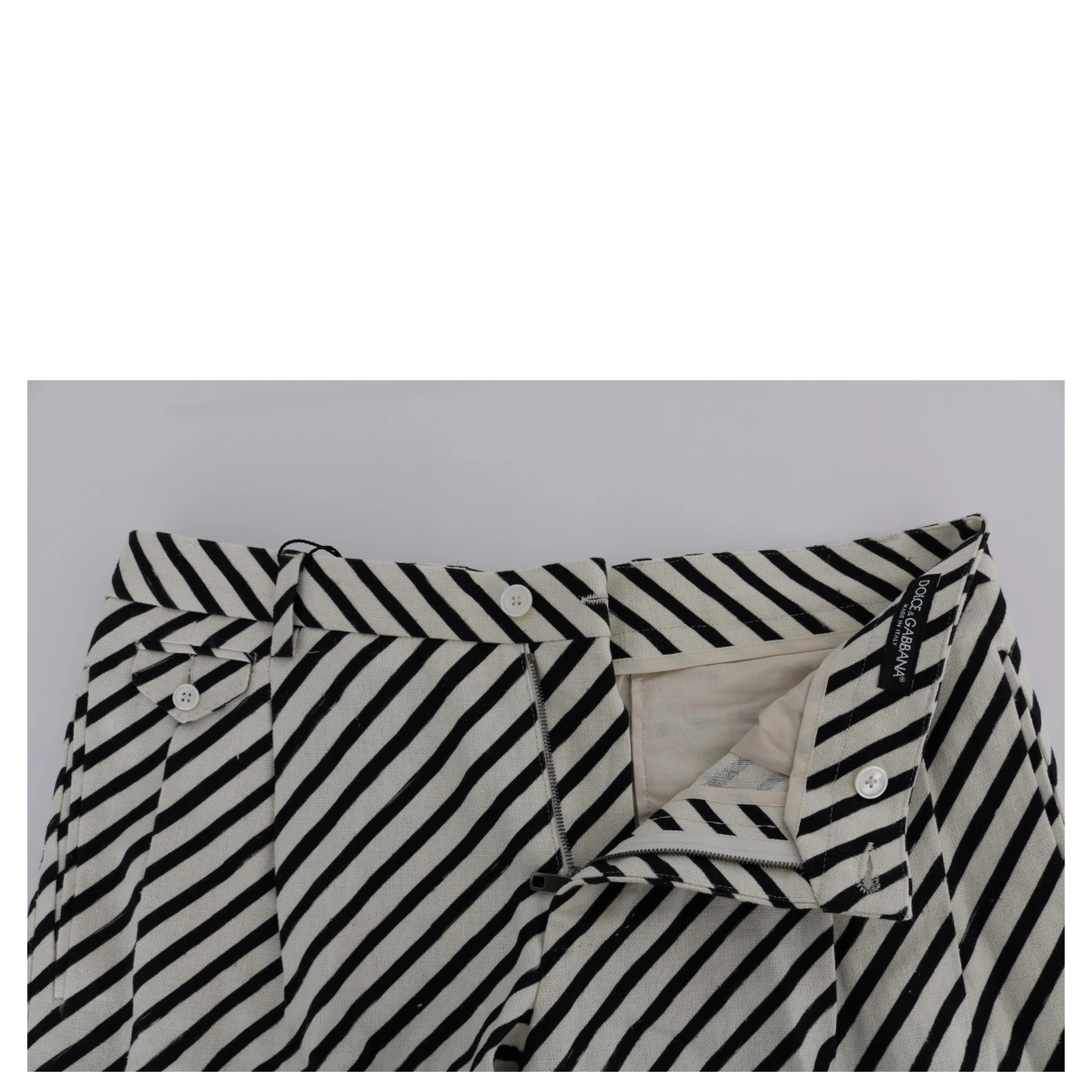 White Black Striped Hemp Casual Shorts
