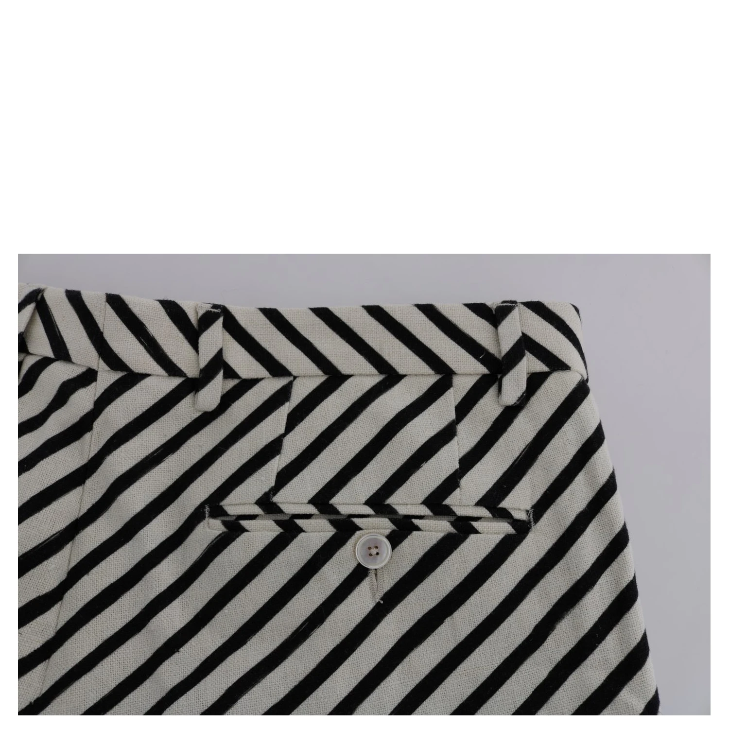 White Black Striped Hemp Casual Shorts