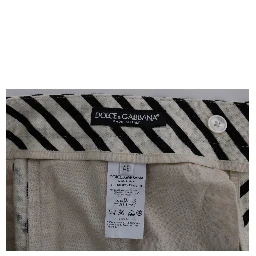 White Black Striped Hemp Casual Shorts