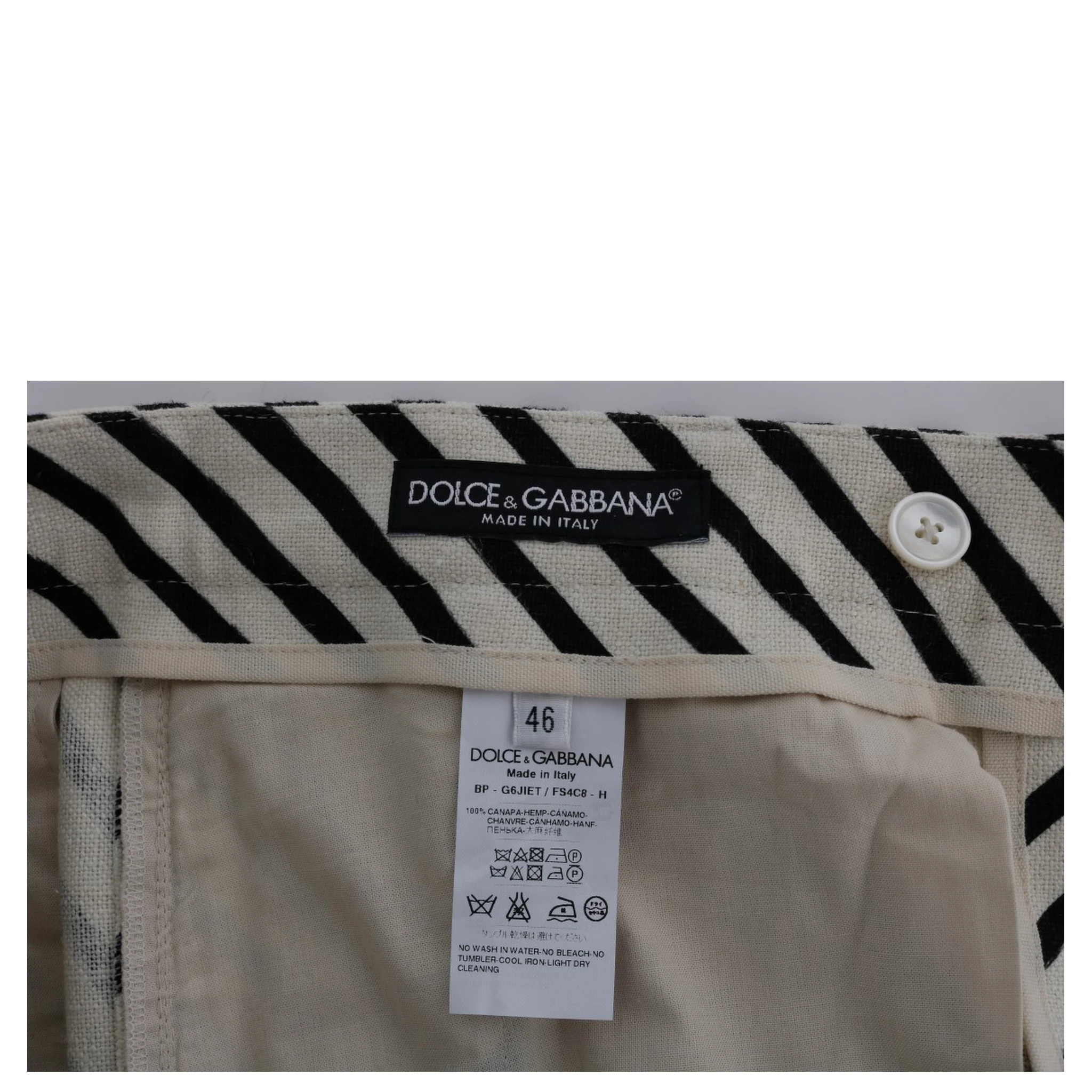 White Black Striped Hemp Casual Shorts