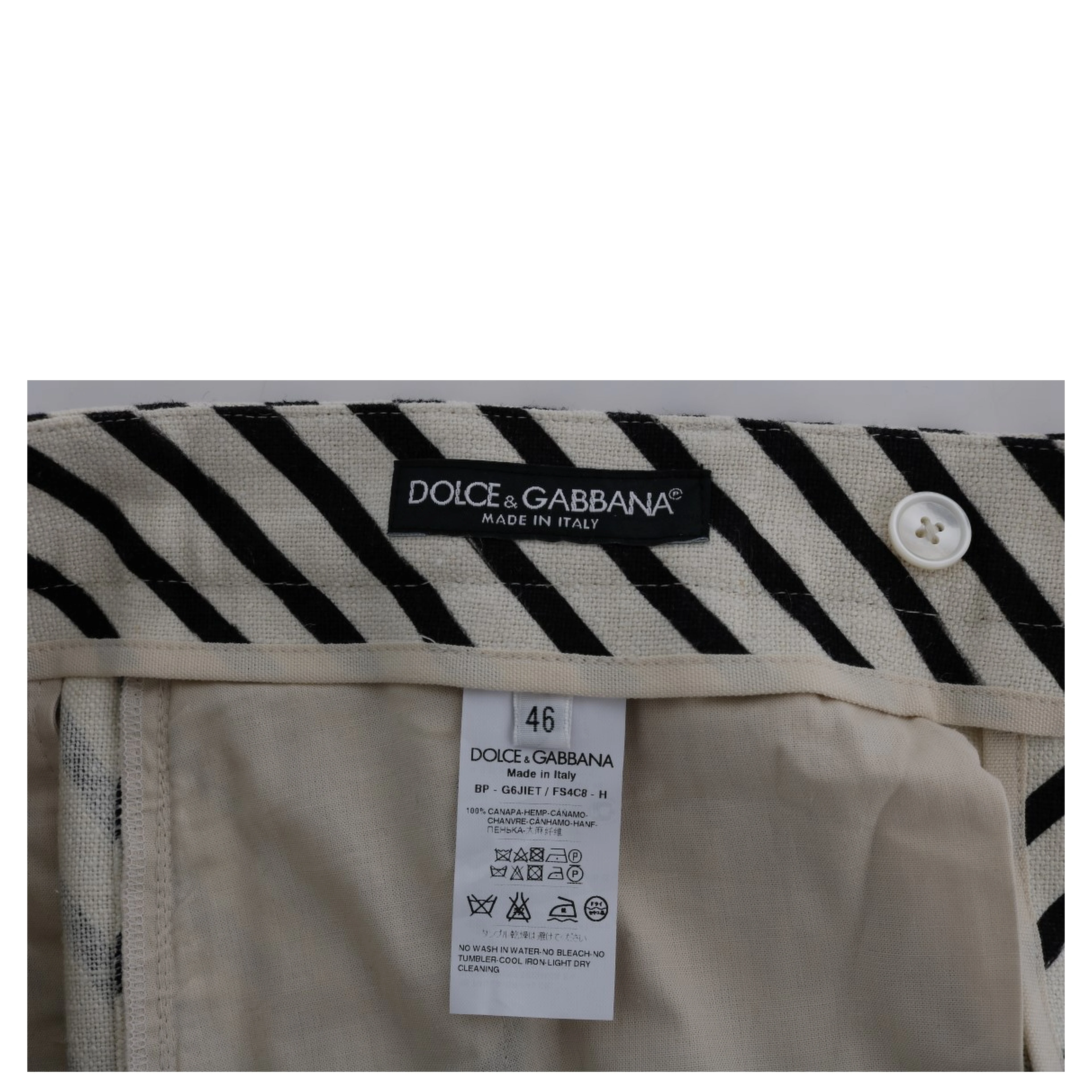 White Black Striped Hemp Casual Shorts
